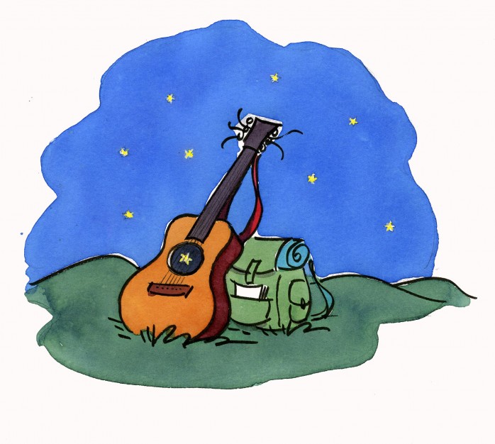 Guitare avec étoile-sac à dos-sur nuit étoilée